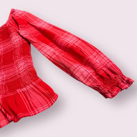 Thereabouts Charming Red And Pink Plaid Smocked Girls Blouse Size XS 6-6X - Picture 4 of 9